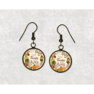 Thankful Faith Religious Fall Autumn Grateful Bronze Dangle Earrings Gift Idea